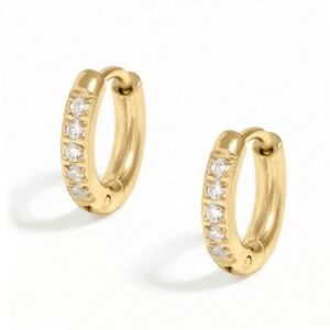 18 Karat Gold PVD Stainless Steel CZ Huggie Hoop Earrings