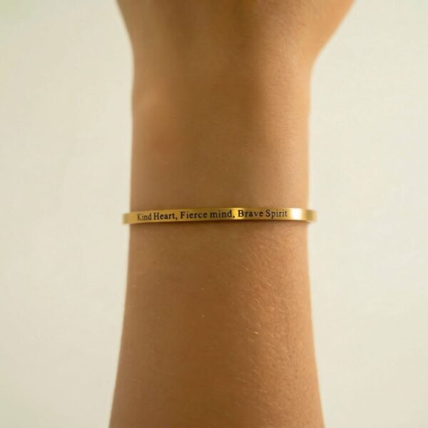 18 Karat Gold PVD Stainless Steel Kind Heart Fierce Mind Cuff Bracelet - alternate view 3