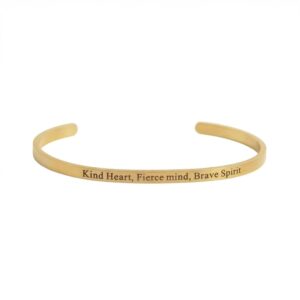 18 Karat Gold PVD Stainless Steel Kind Heart Fierce Mind Cuff Bracelet