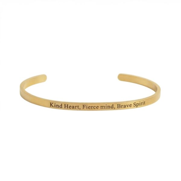 18 Karat Gold PVD Stainless Steel Kind Heart Fierce Mind Cuff Bracelet