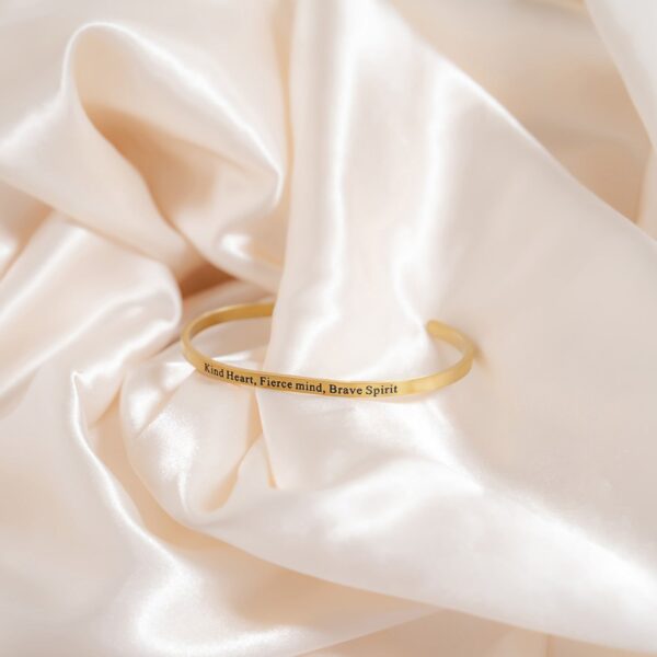 18 Karat Gold PVD Stainless Steel Kind Heart Fierce Mind Cuff Bracelet - alternate view 4