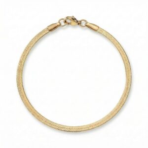 7 18 Karat Gold PVD Stainless Steel 3mm Herringbone Bracelet