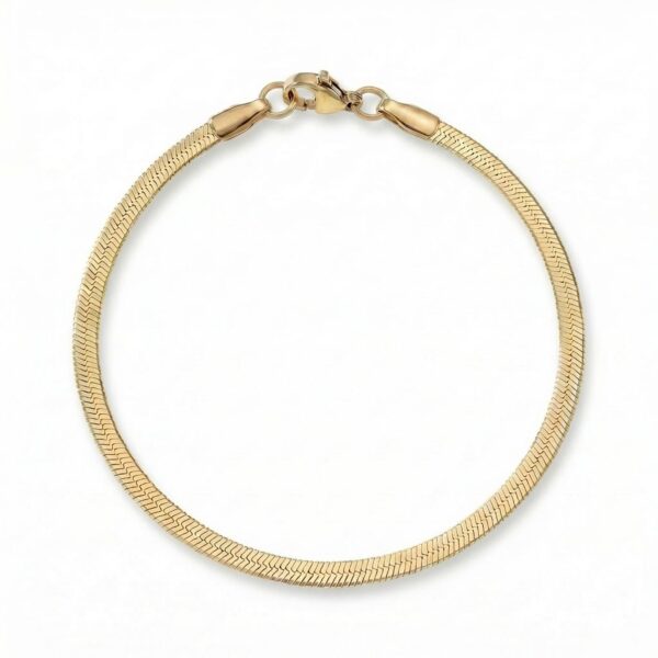 7 18 Karat Gold PVD Stainless Steel 3mm Herringbone Bracelet