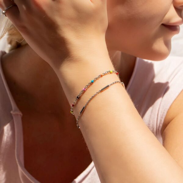 6.5 + 1 Stainless Steel Multicolor Confetti Satellite Bracelet - alternate view 2