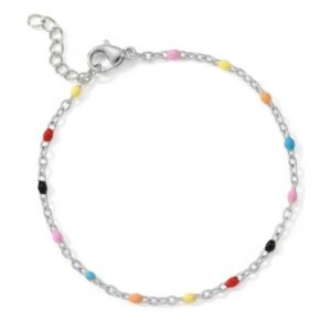6.5 + 1 Stainless Steel Multicolor Confetti Satellite Bracelet