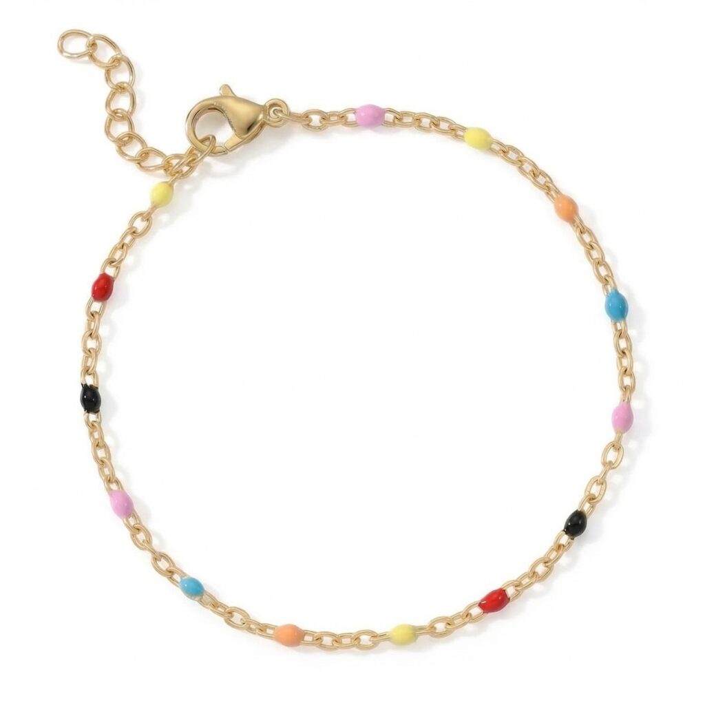 6.5 + 1 18 Karat Gold PVD Stainless Steel Multicolor Confetti Satellite Bracelet