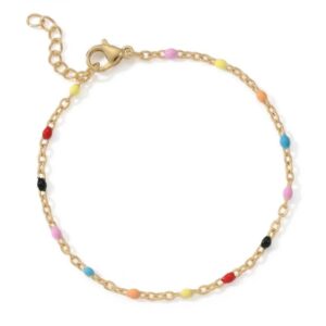 6.5 + 1 18 Karat Gold PVD Stainless Steel Multicolor Confetti Satellite Bracelet
