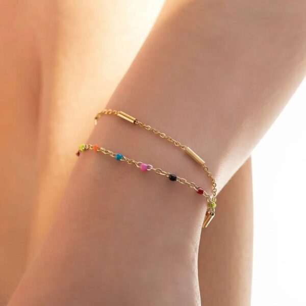 6.5 + 1 18 Karat Gold PVD Satellite Bar Bracelet - alternate view 2