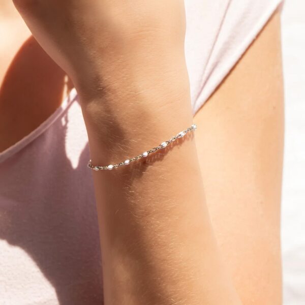 6.5 + 1 Stainless Steel White Confetti Satellite Bracelet - alternate view 3