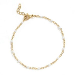 6.5 + 1 18 Karat Gold PVD Stainless Steel White Confetti Satellite Bracelet