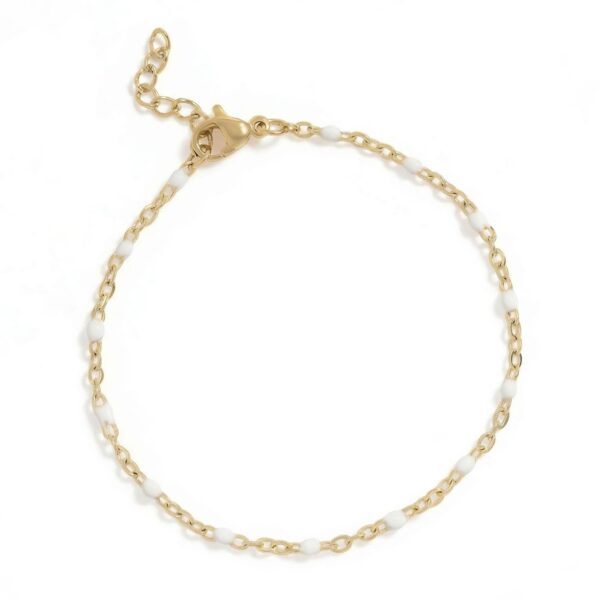 6.5 + 1 18 Karat Gold PVD Stainless Steel White Confetti Satellite Bracelet