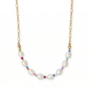 18 + 3 Rainbow Seed Bead and Cultured Freshwater Pearl Necklace