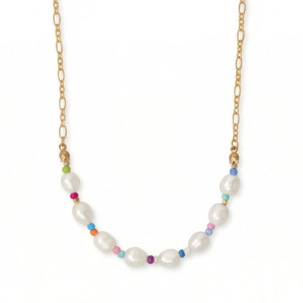 18 + 3 Rainbow Seed Bead and Cultured Freshwater Pearl Necklace