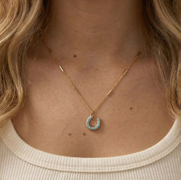 18 Karat Gold PVD Stainless Steel Synthetic Turquoise Horseshoe Charm - alternate view 2