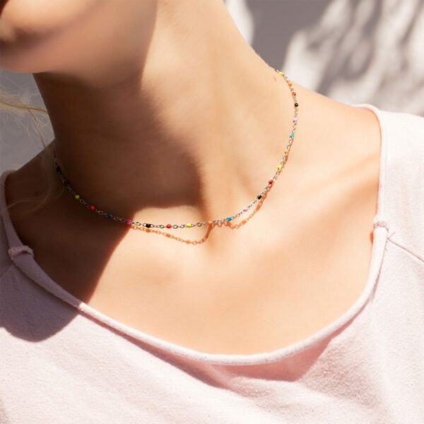 16 + 2 Stainless Steel Multicolor Confetti Satellite Necklace - alternate view 2