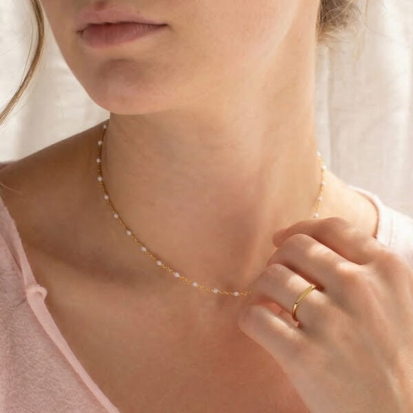 16 + 2 18 Karat Gold PVD Stainless Steel White Confetti Satellite Necklace - alternate view 2