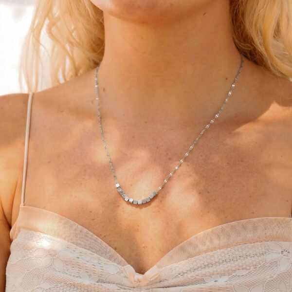 18 + 2 Stainless Steel Brushed Cube Bead Necklace - alternate view 2