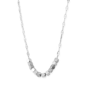 18 + 2 Stainless Steel Brushed Cube Bead Necklace