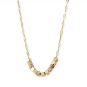18 + 2 18 Karat Gold PVD Stainless Steel Brushed Cube Bead Necklace