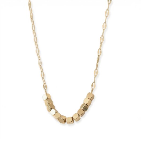 18 + 2 18 Karat Gold PVD Stainless Steel Brushed Cube Bead Necklace