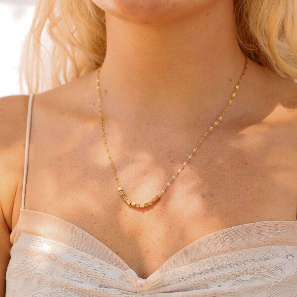 18 + 2 18 Karat Gold PVD Stainless Steel Brushed Cube Bead Necklace - alternate view 2