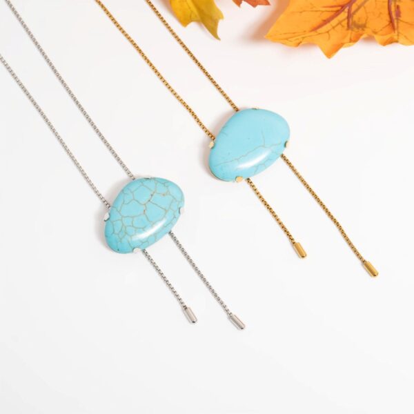20 + 2 Stainless Steel Imitation Turquoise Bolo Necklace - alternate view 3