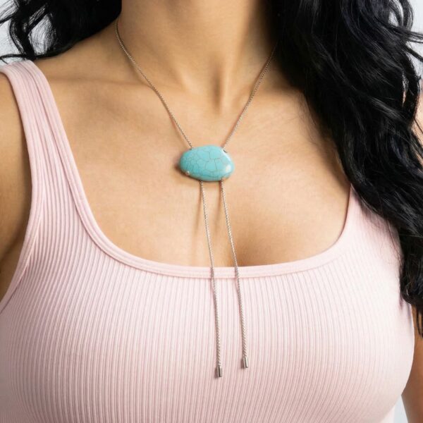 20 + 2 Stainless Steel Imitation Turquoise Bolo Necklace - alternate view 2