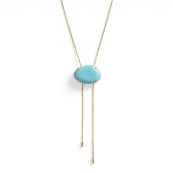 20 + 2 18 Karat Gold PVD Stainless Steel Imitation Turquoise Bolo Necklace