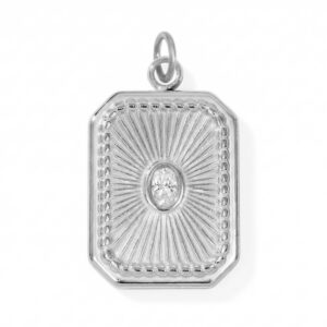 Stainless Steel Crystal Sunburst Rectangular Charm