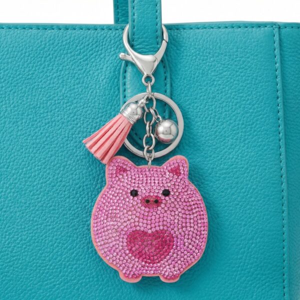 Silver Tone Pink Crystal Piggy Bag Charm - alternate view 2