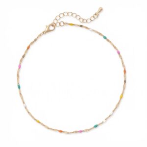 9 + 2 Gold Tone Multicolor Enamel Station Chain Anklet