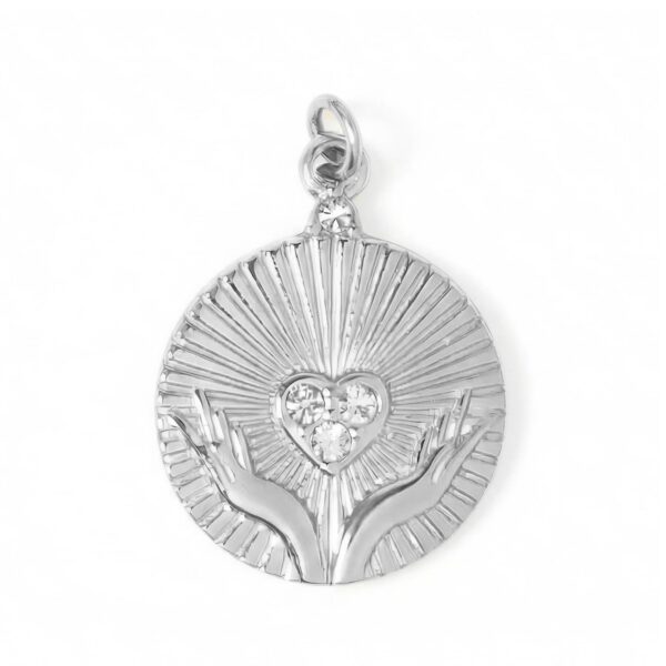Stainless Steel Crystal Open Hands Medallion Charm