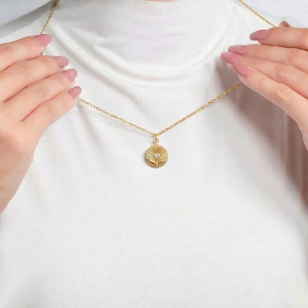 18 Karat Gold PVD Stainless Steel Crystal Open Hands Medallion Charm - alternate view 2