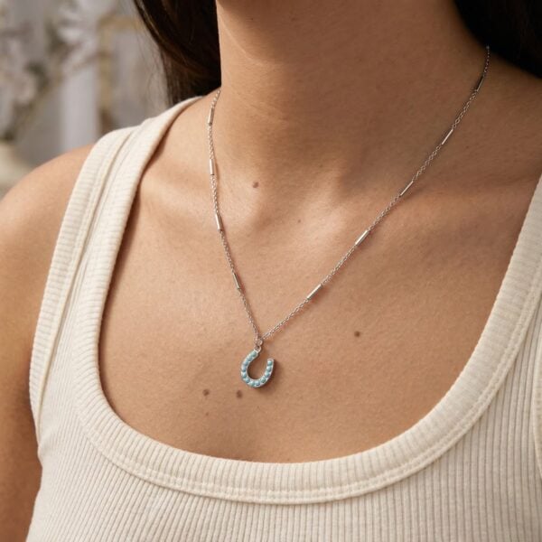 Stainless Steel Synthetic Turquoise Horseshoe Charm - alternate view 2