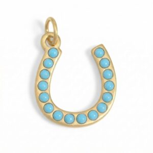 18 Karat Gold PVD Stainless Steel Synthetic Turquoise Horseshoe Charm