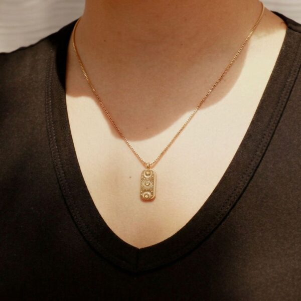 18 Karat Gold PVD Stainless Steel Mystic Eye Rectangular Charm - alternate view 2
