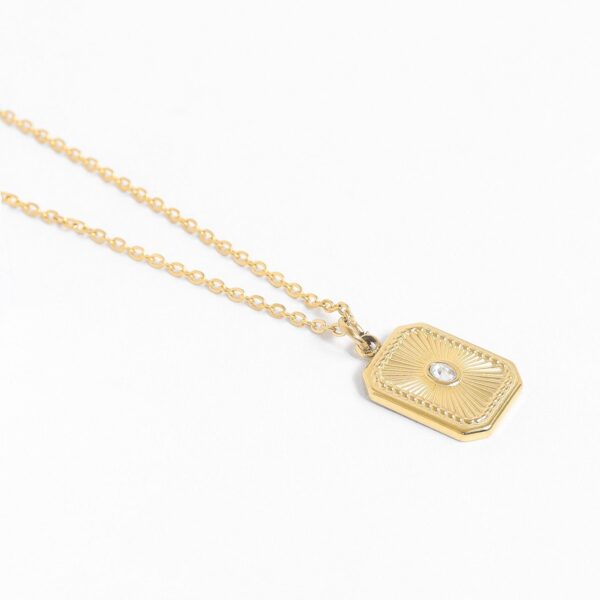 18 Karat Gold PVD Stainless Steel Crystal Sunburst Rectangular Charm - alternate view 3