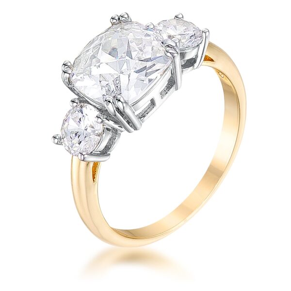 Cushion- and round-cut cubic zirconia ring with a tu tone finish and a prong setting.