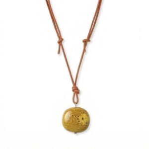 Adjustable 30 Tan Leather and Ceramic Bead Necklace