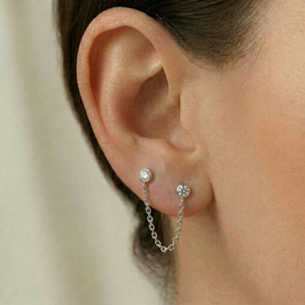 Round CZ Double Post Earrings - alternate view 4