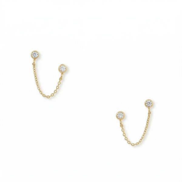 14 Karat Gold Plated Round CZ Double Post Earrings