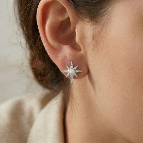 Polished Synthetic Opal and CZ Northern Star Stud Earrings - alternate view 3