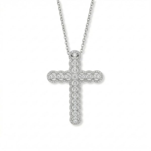 Rhodium Plated Ornate CZ Cross Slide - alternate view 3