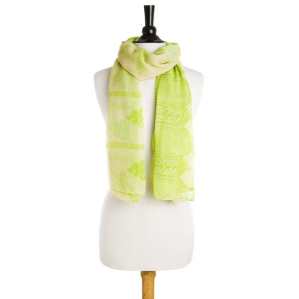 Green scarf made from 100% polyester.
