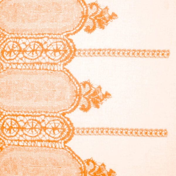 Close-up of the orange scarf fabric showing texture and weave detail