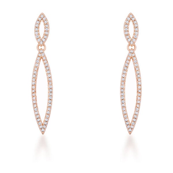 Pair of rose goldtone double teardrop drop earrings with pave-set round cubic zirconia stones