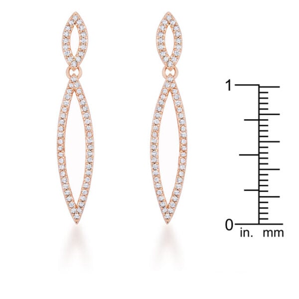 Rose goldtone teardrop earrings photographed at an angle to show plating finish and stone placement