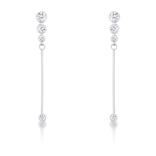 Pair of graduated drop earrings with round cubic zirconia stones, rhodium plated finish