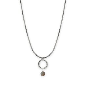 16 Labradorite and Oxidized Rope Ring Drop Necklace