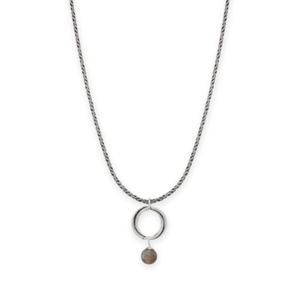16 Labradorite and Oxidized Rope Ring Drop Necklace